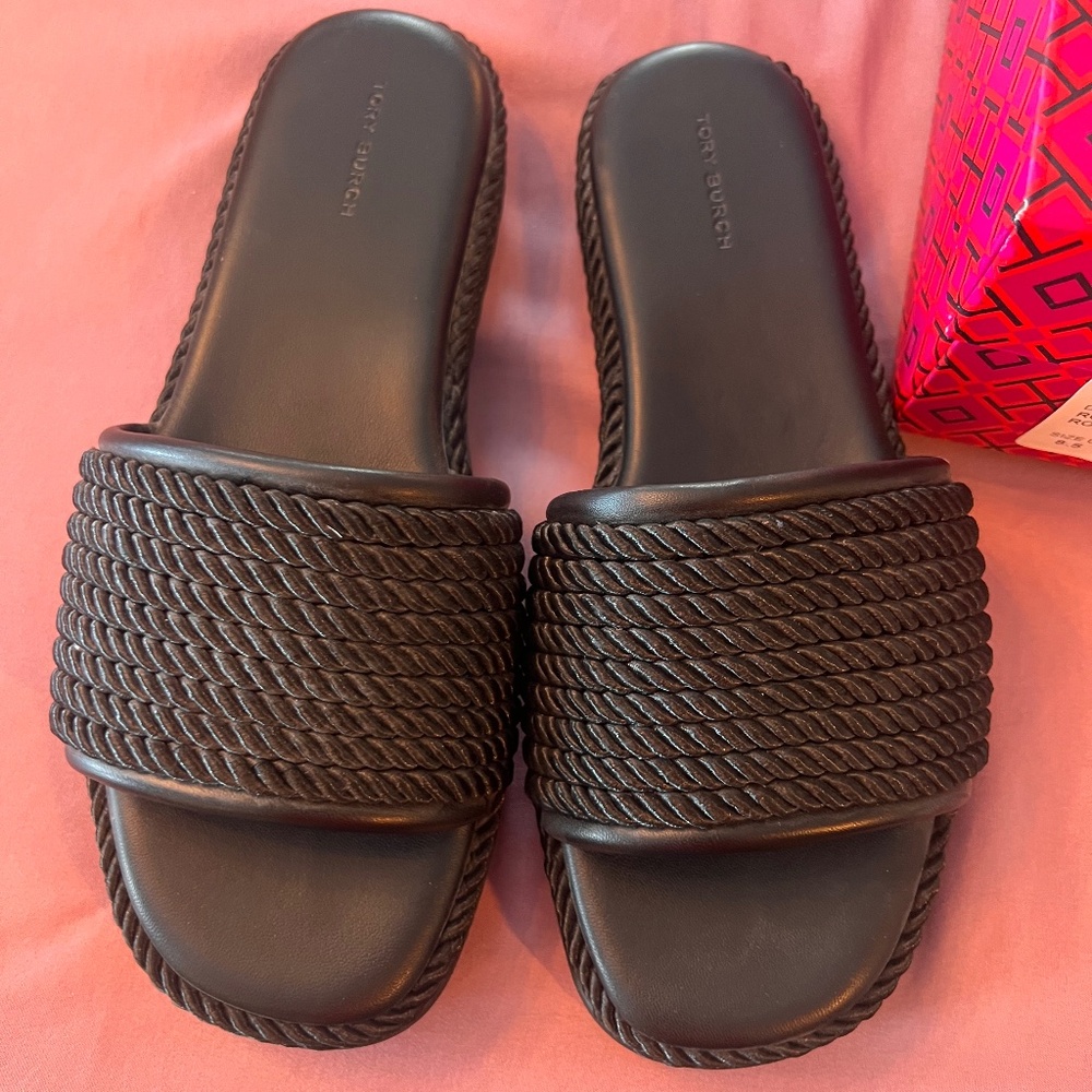 Tory Burch Black Rope Slide Sandals